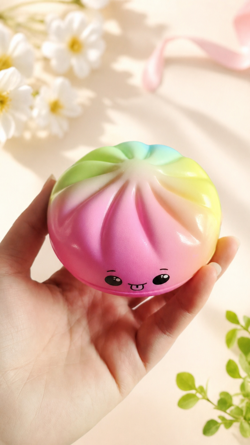 Dumpling Shape Squishy Soft Slow Rising Stress Relief Toy: Colorful Dumpling Squishy / Approx. 3.54" Diameter - Image 3