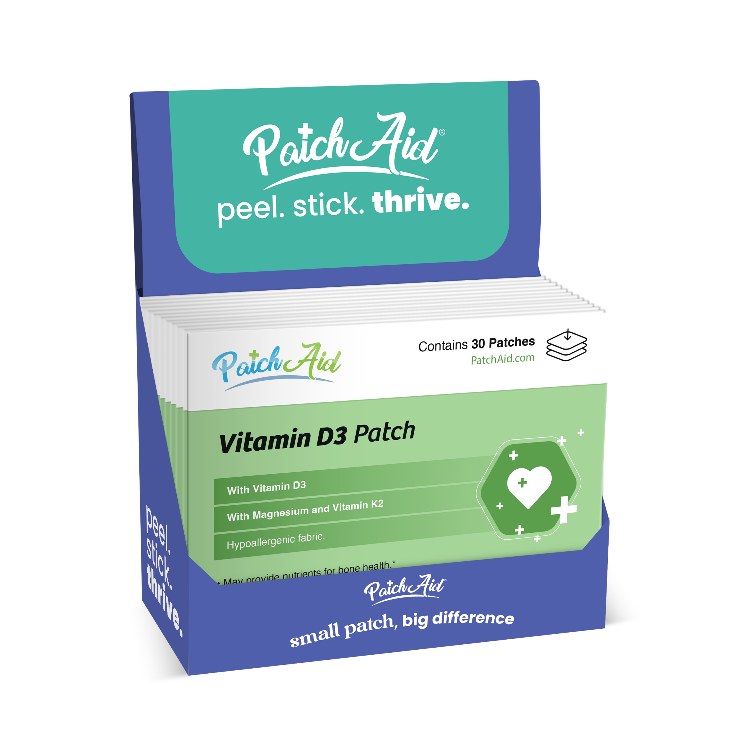 Vitamin D3 with K2 Patch - Bone, Heart & Immune Support: 12-Pack with Display Case