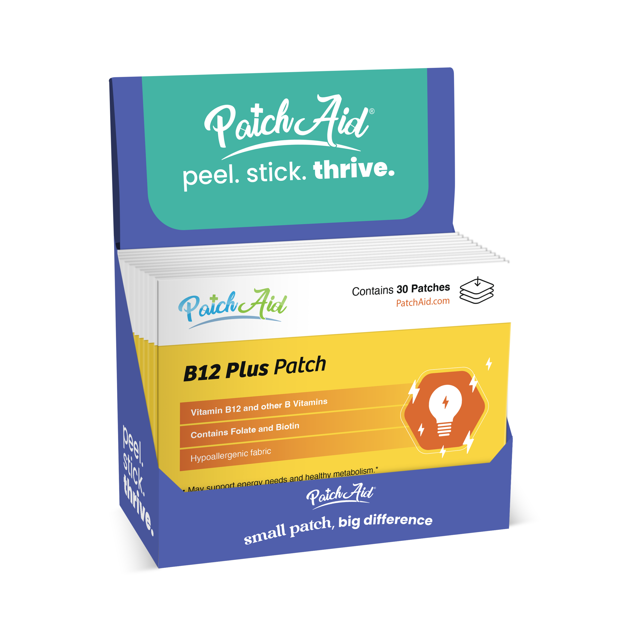 B12 Energy Plus Vitamin Patch - Energy & Mood Support: 12-Pack with Display Case