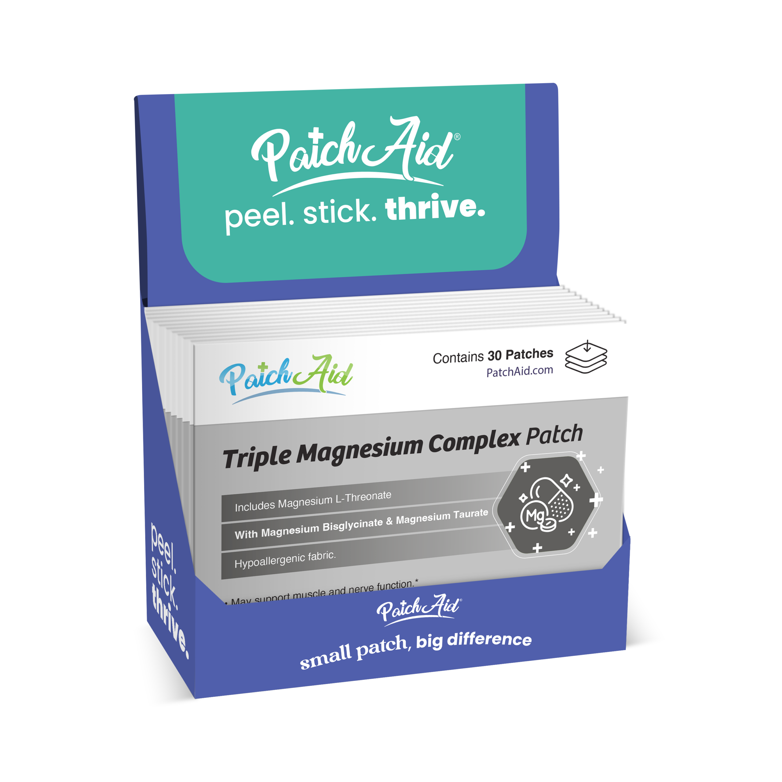 Triple Magnesium Complex Patch - Relaxation & Muscle Support: 12-Pack with Display Case